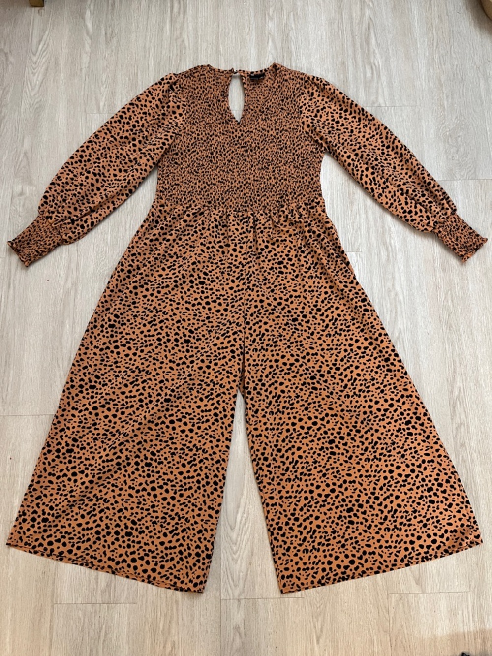asos Smocked Waist Wide-Leg Jumpsuit in Rust Leopard Print 10